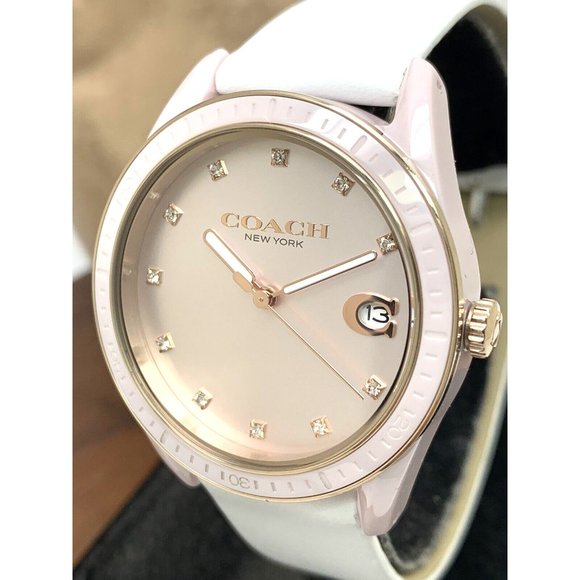 Coach Women's Watch 14503264 Pink Ceramic Case Quartz 36mm White Leather… - Picture 12 of 13